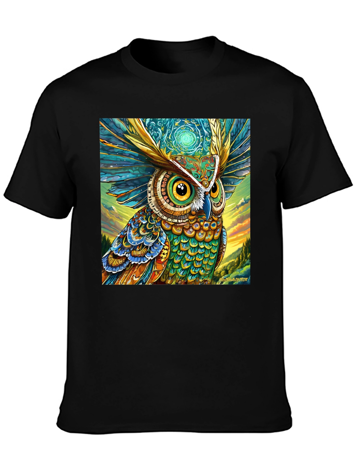 Owl Art Print Black Tee