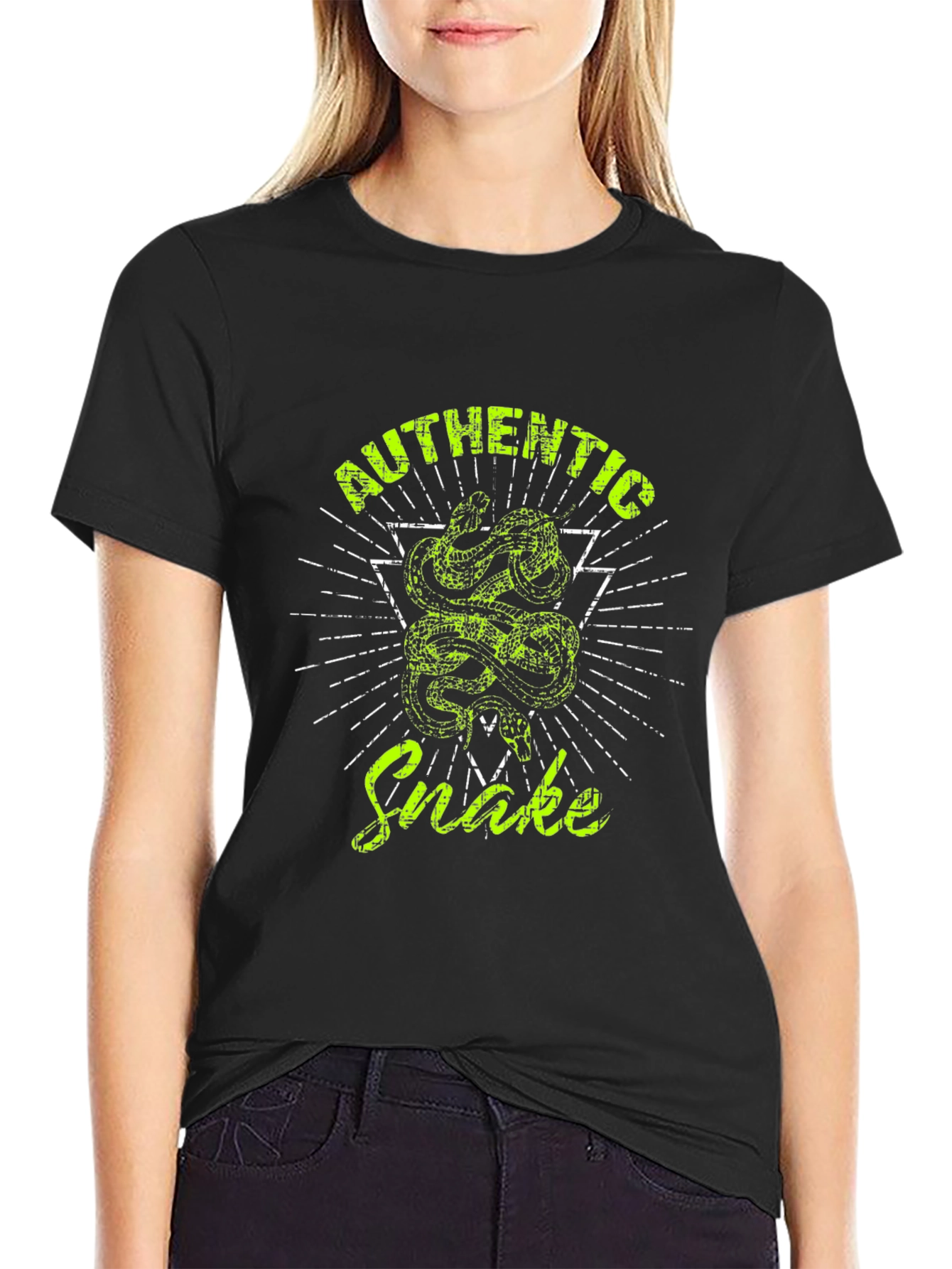 Authentic Snake Graphic Print Black T-Shirt