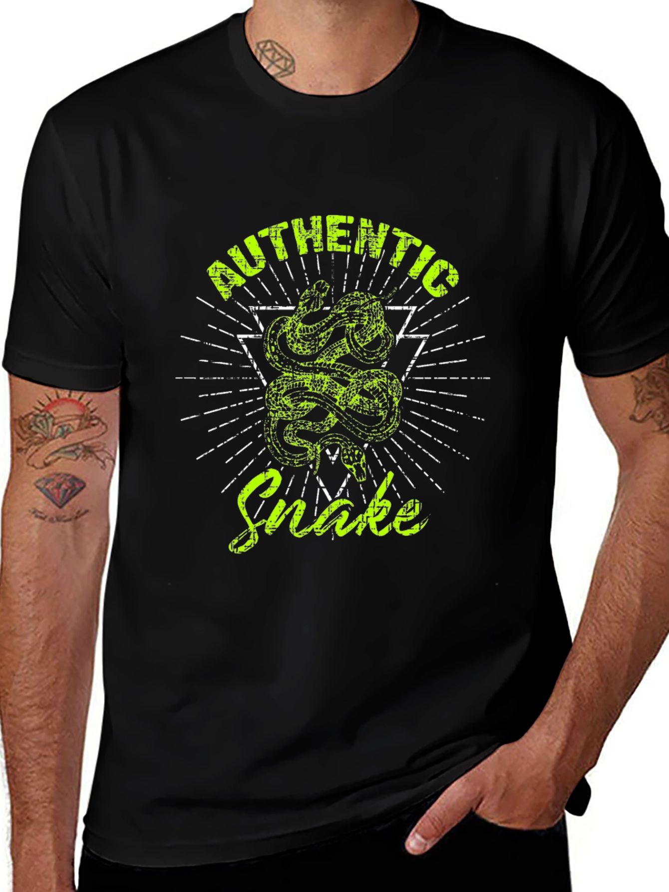 Authentic Snake Graphic Print Black T-Shirt