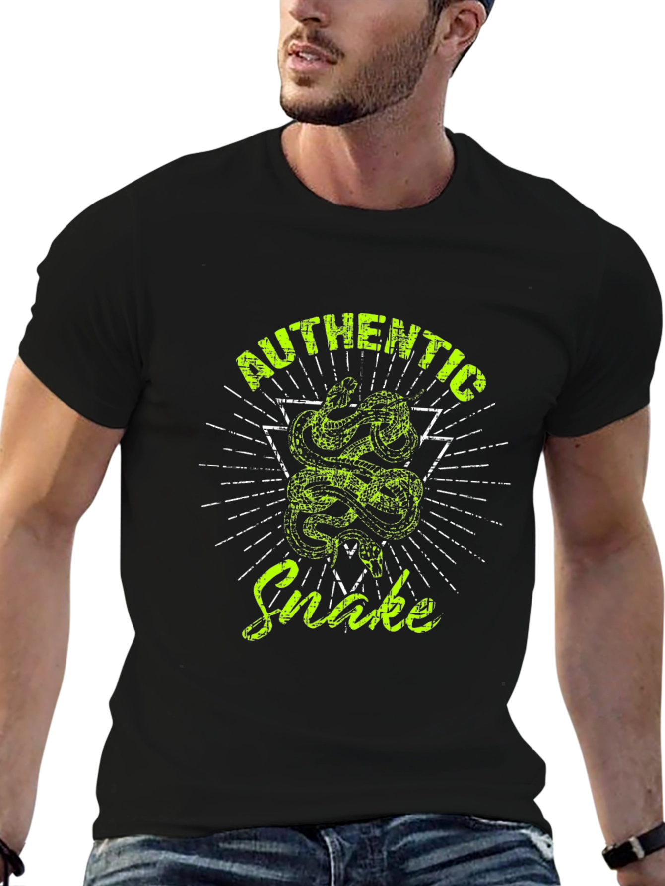 Authentic Snake Graphic Print Black T-Shirt