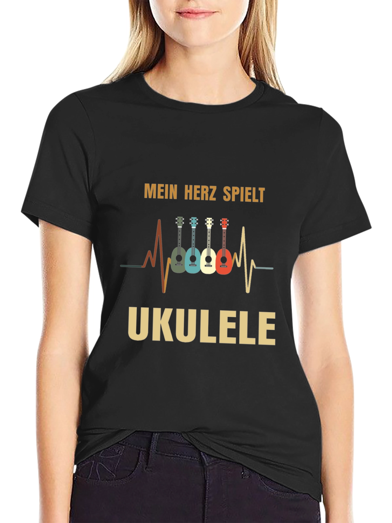 Mein Herz Spielt Ukulele Black T-Shirt