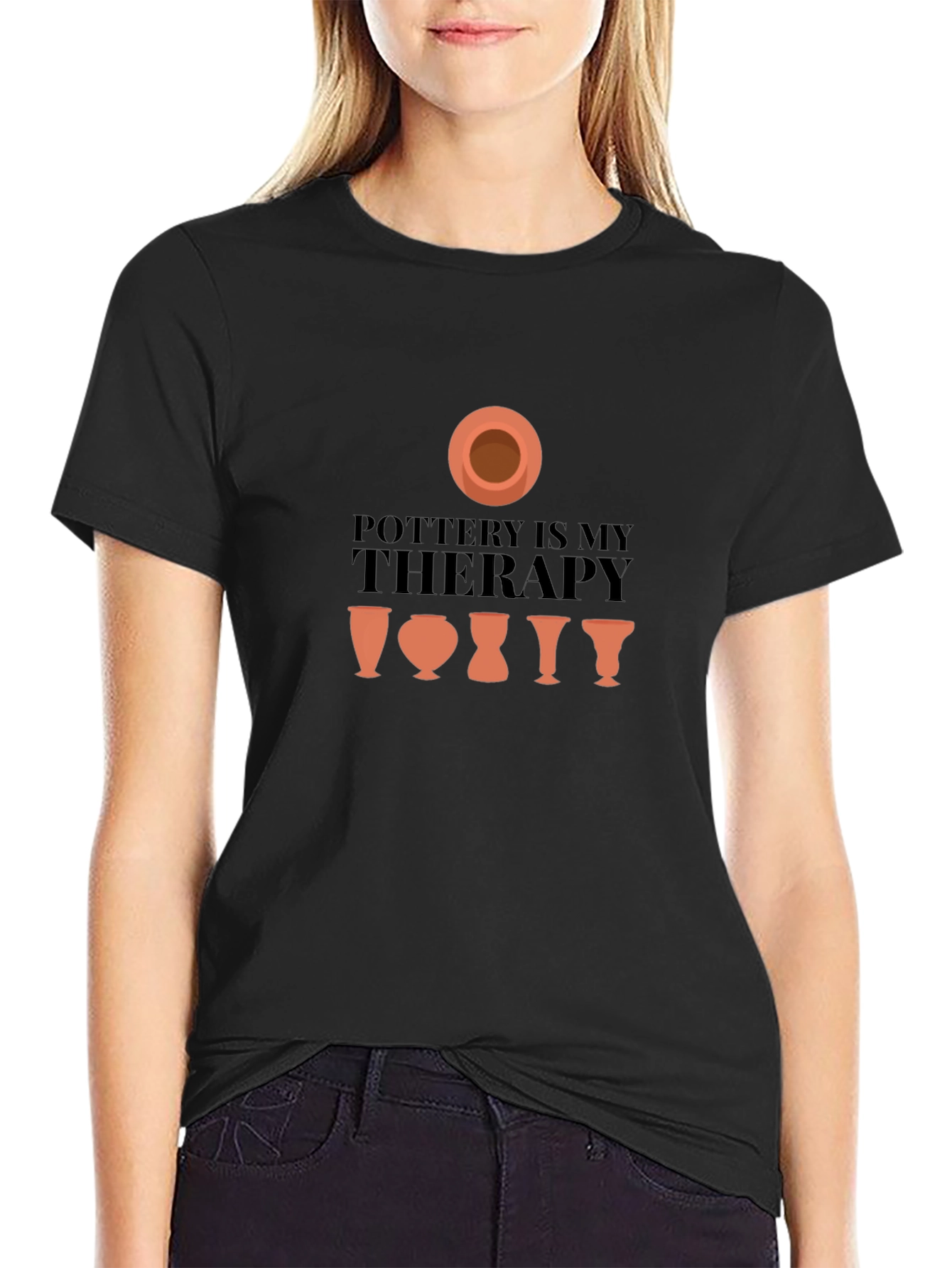Pottery is My Therapy Black T-Shirt