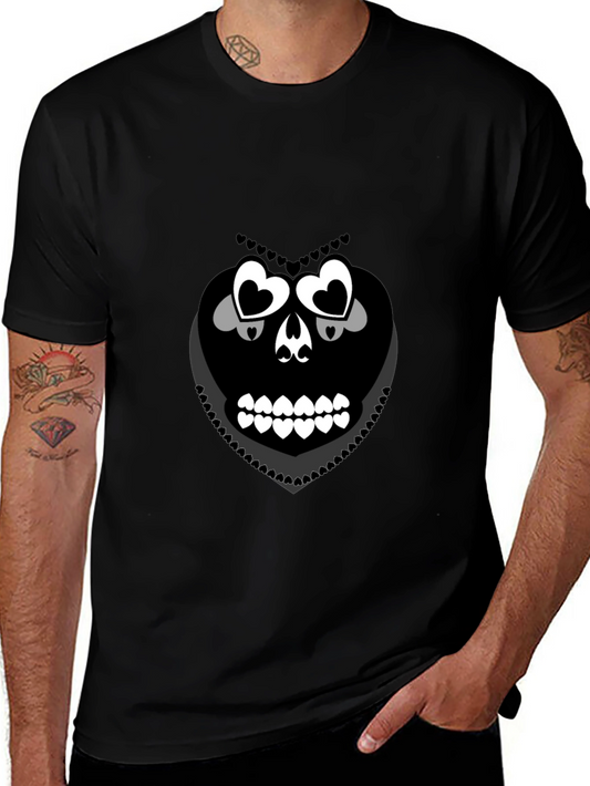 Heart Skull Graphic Tee - Black