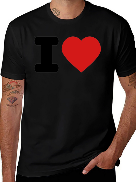 I Love Heart Graphic Black T-Shirt Casual Wear