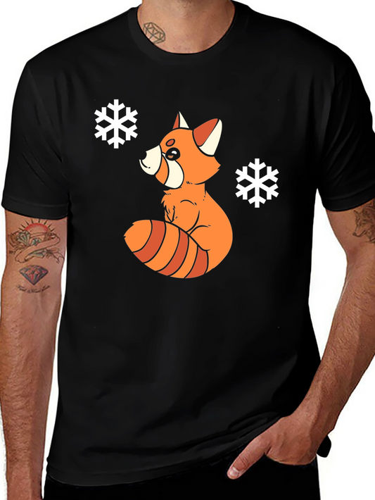 Red Panda & Snowflakes Black T-Shirt