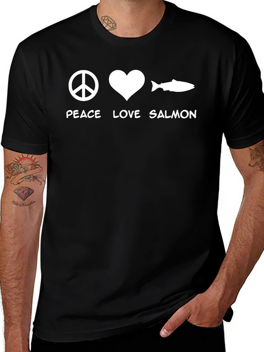 Peace Love Salmon Graphic T-Shirt - Black Cotton Tee