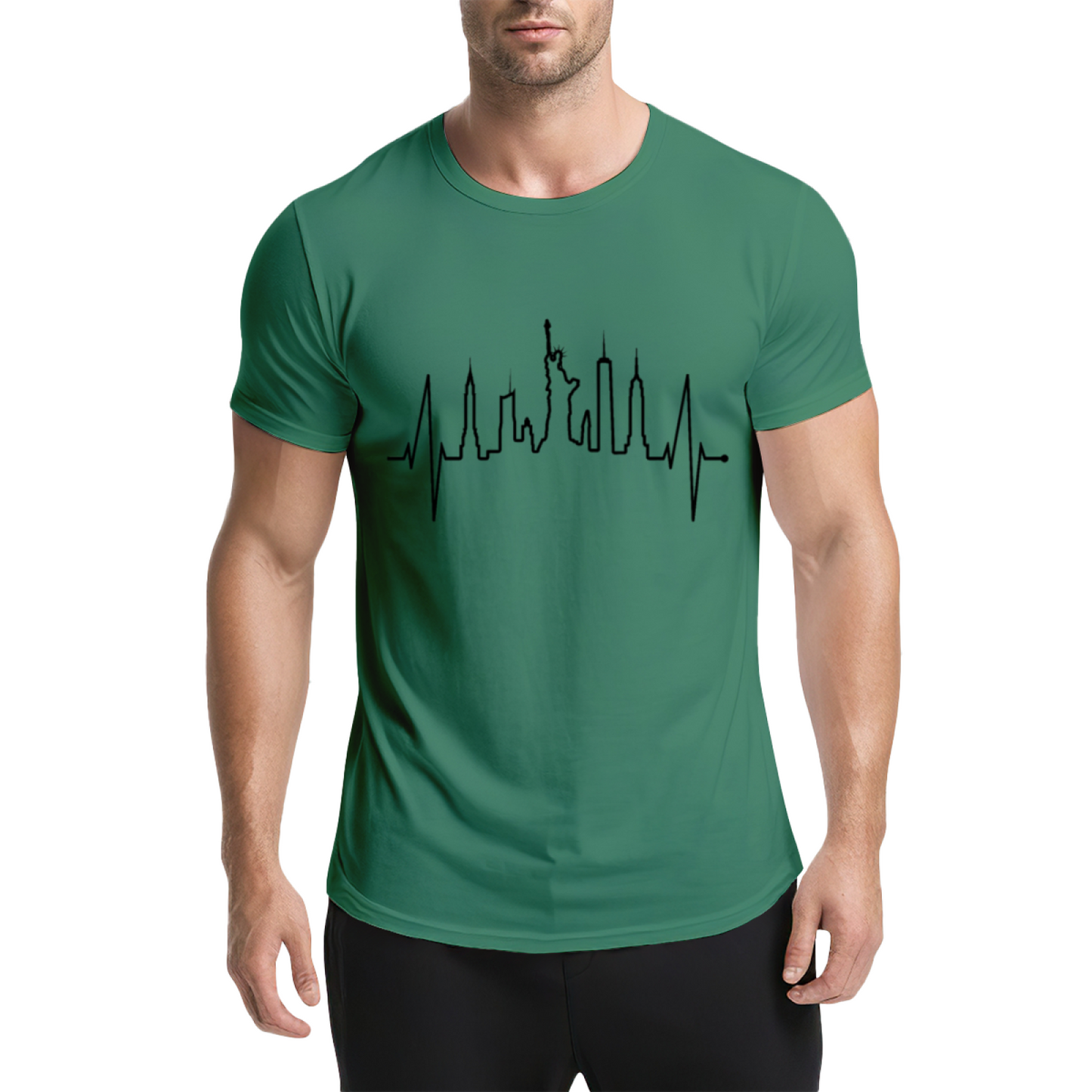 NYC Skyline EKG Heartbeat City Lover Graphic T-Shirt