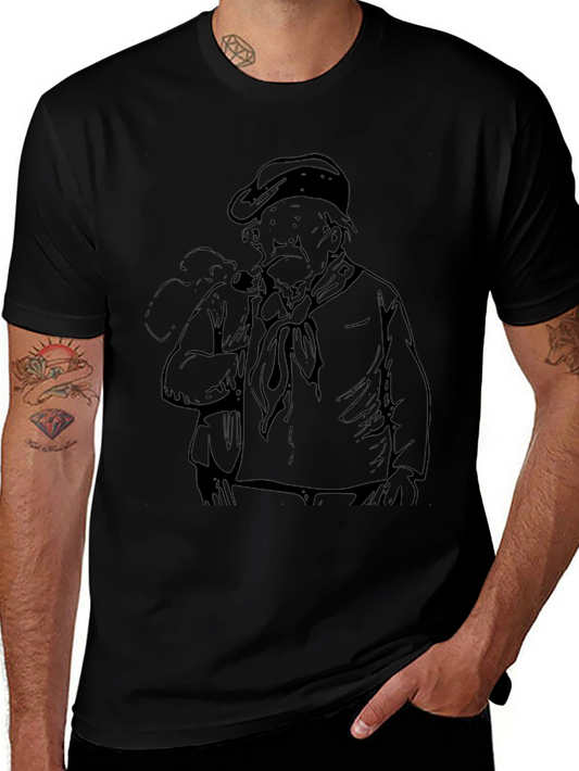 Vintage Sailor Graphic Print Black T-Shirt