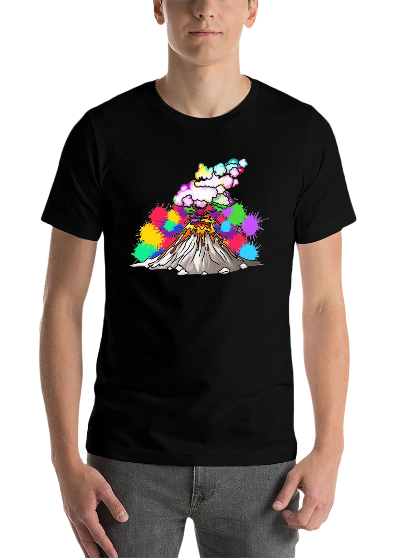 Volcano Lava Explosion Graphic T-Shirt - Black