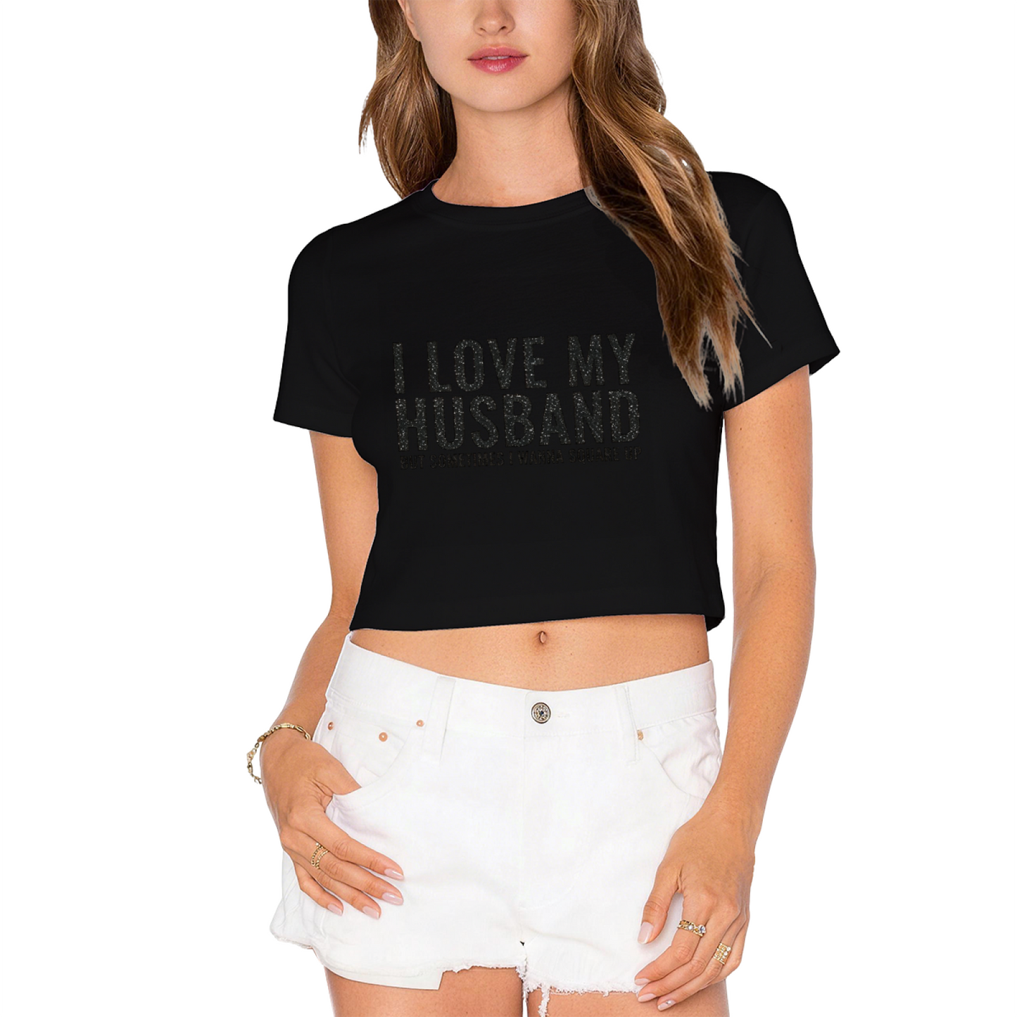 Funny Wife Slogan I Love My Husband White Crop Top