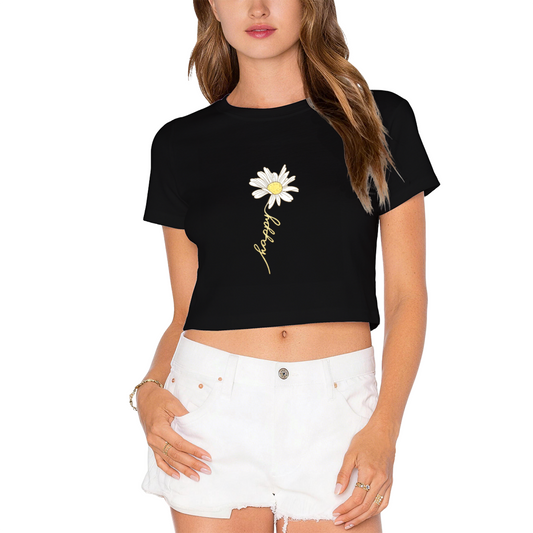 Minimal Daisy Handwriting Black Crop Top ¨C Aesthetic Floral Graphic  Tee