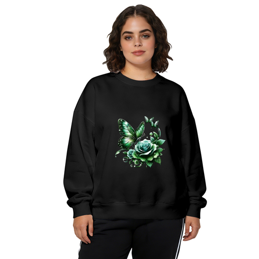 Dreamy Green Butterfly & Rose Art Crewneck Sweatshirt