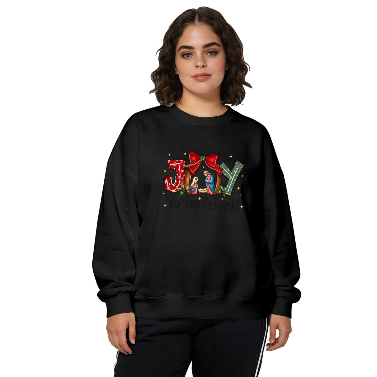 Joy To The World Nativity Scene Christmas Crewneck Sweatshirt