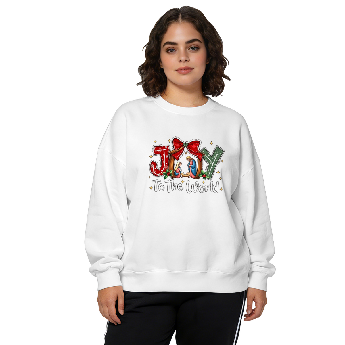 Joy To The World Nativity Scene Christmas Crewneck Sweatshirt