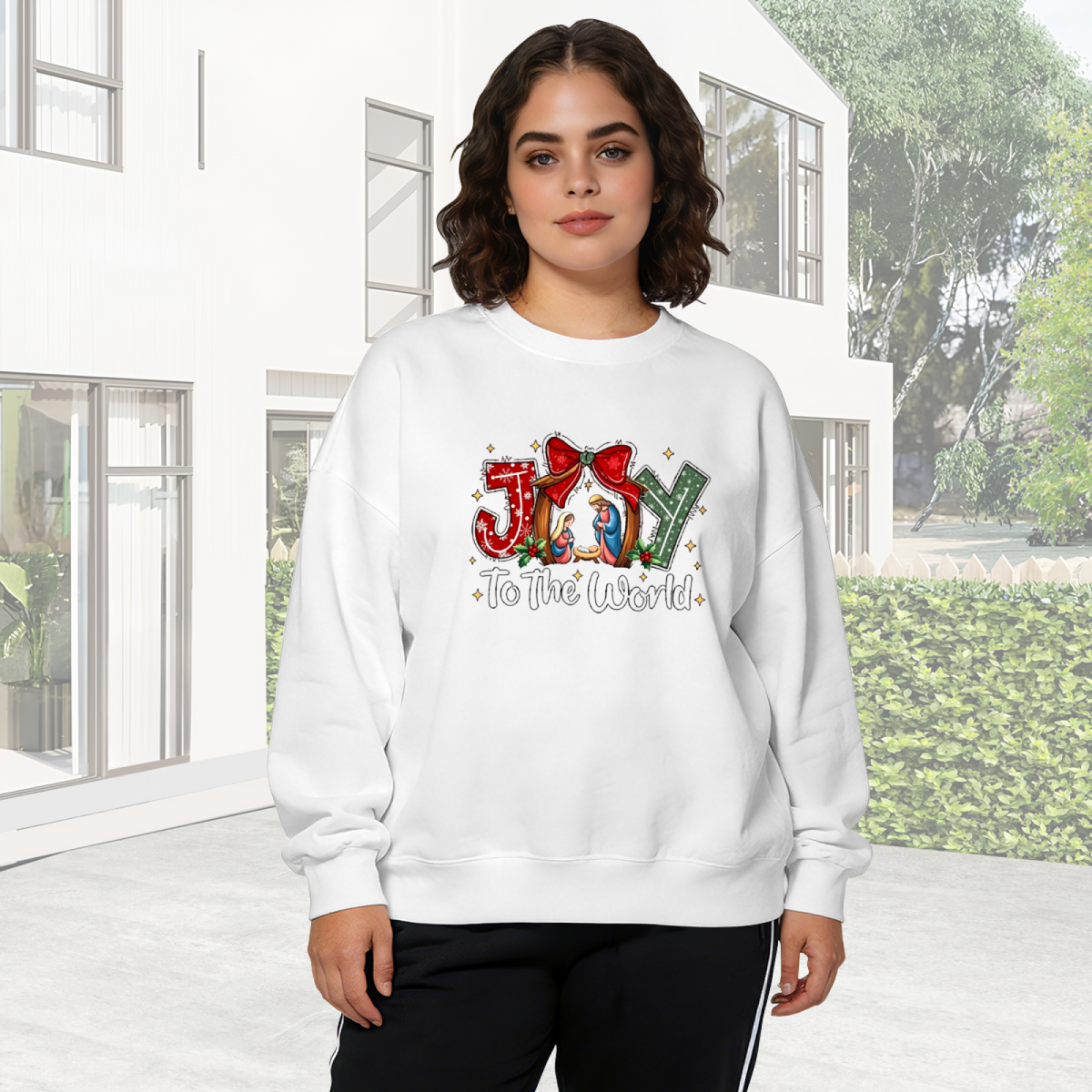 Joy To The World Nativity Scene Christmas Crewneck Sweatshirt