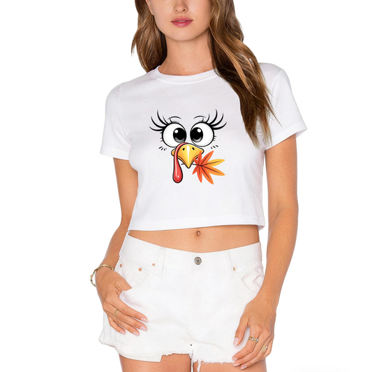 Cute Girly Thanksgiving Turkey Face Cropped Tee