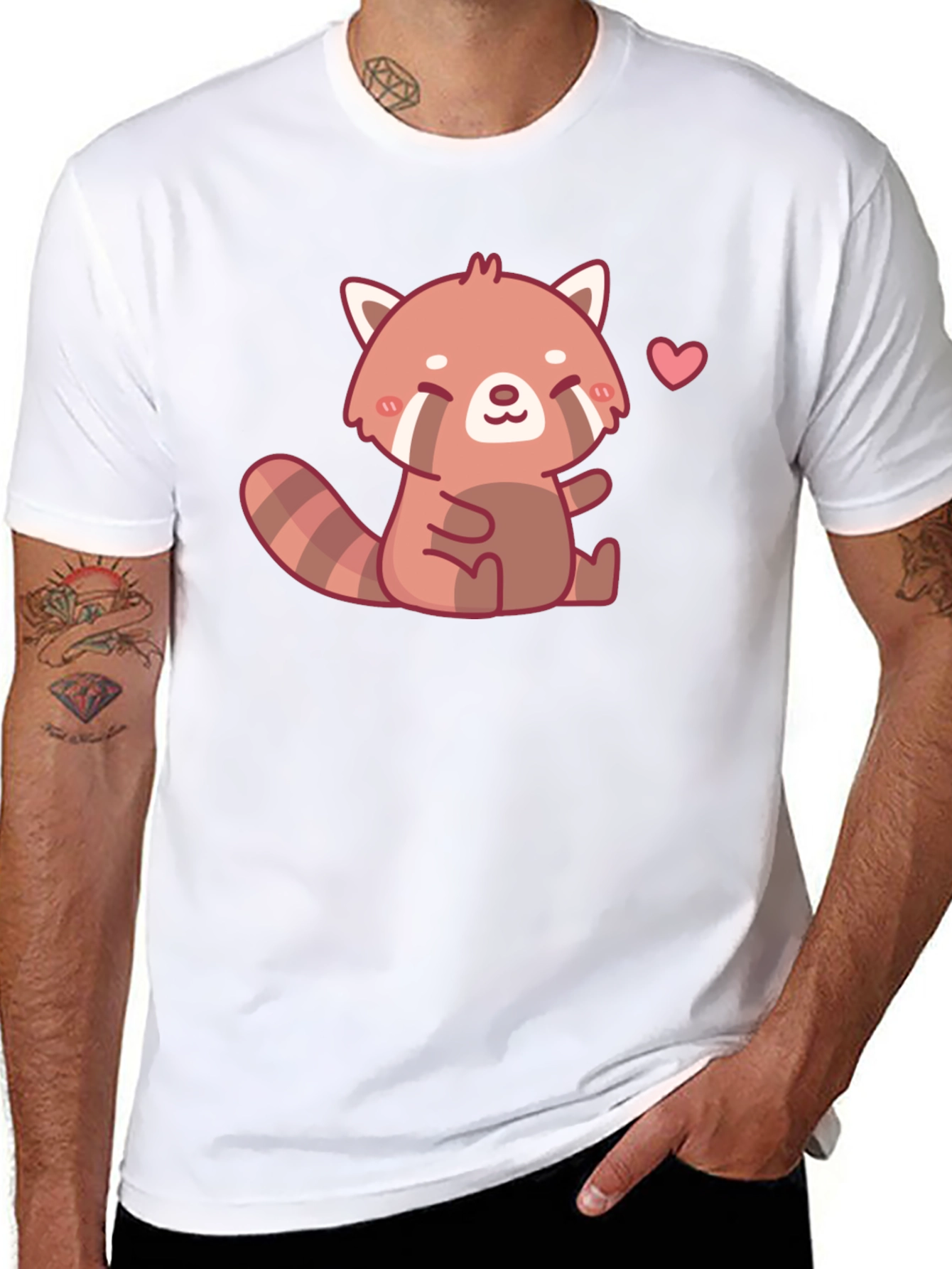 Cute Red Panda Heart Black T-Shirt