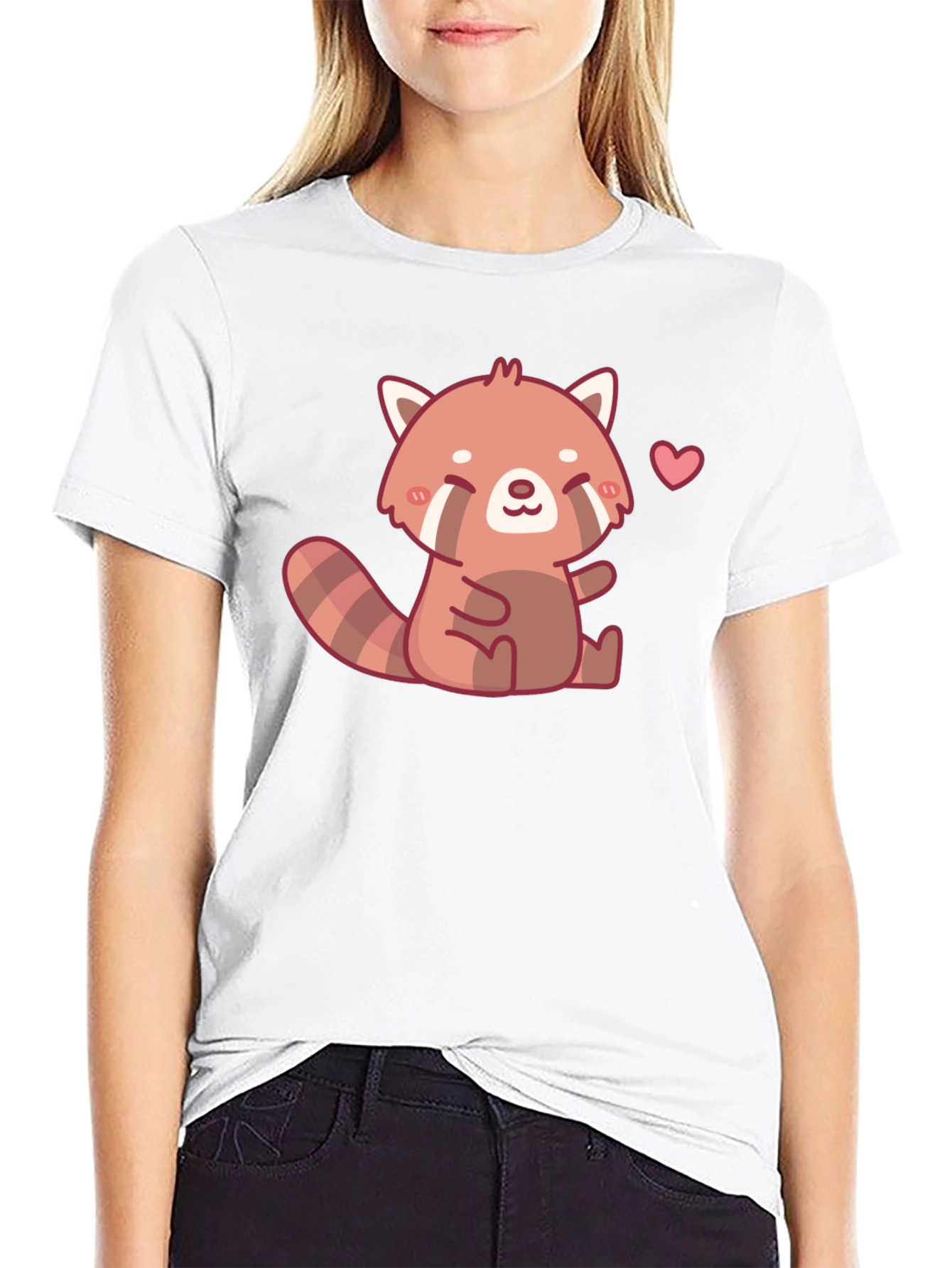 Cute Red Panda Heart Black T-Shirt