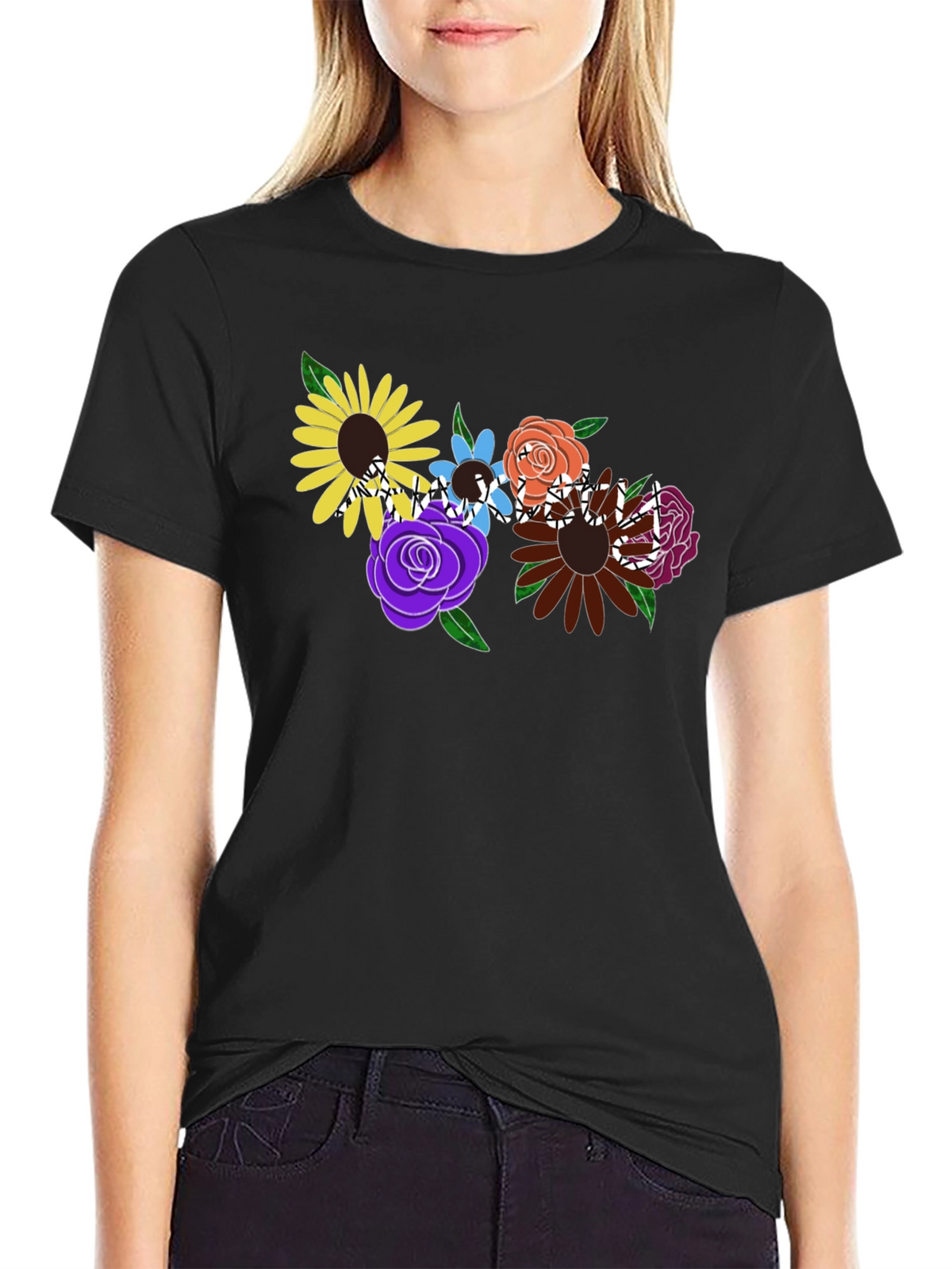 Floral Graphic Black T-Shirt