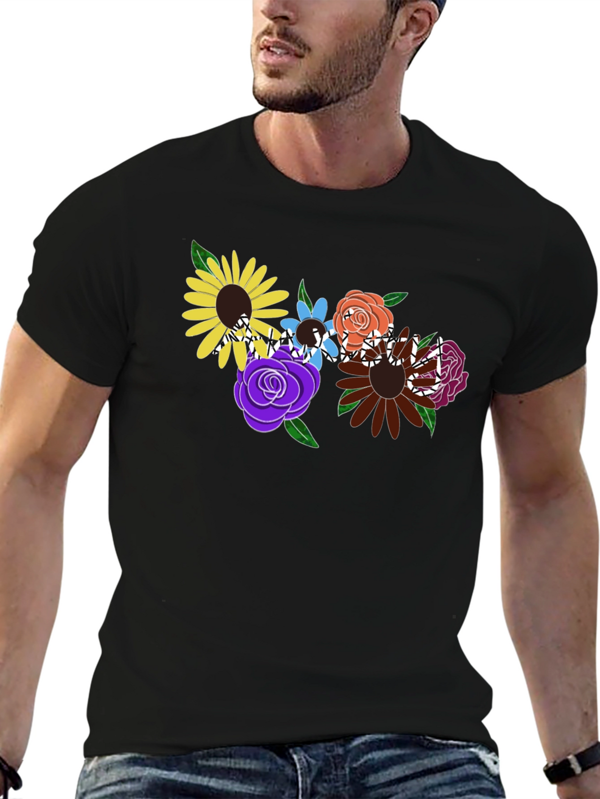 Floral Graphic Black T-Shirt