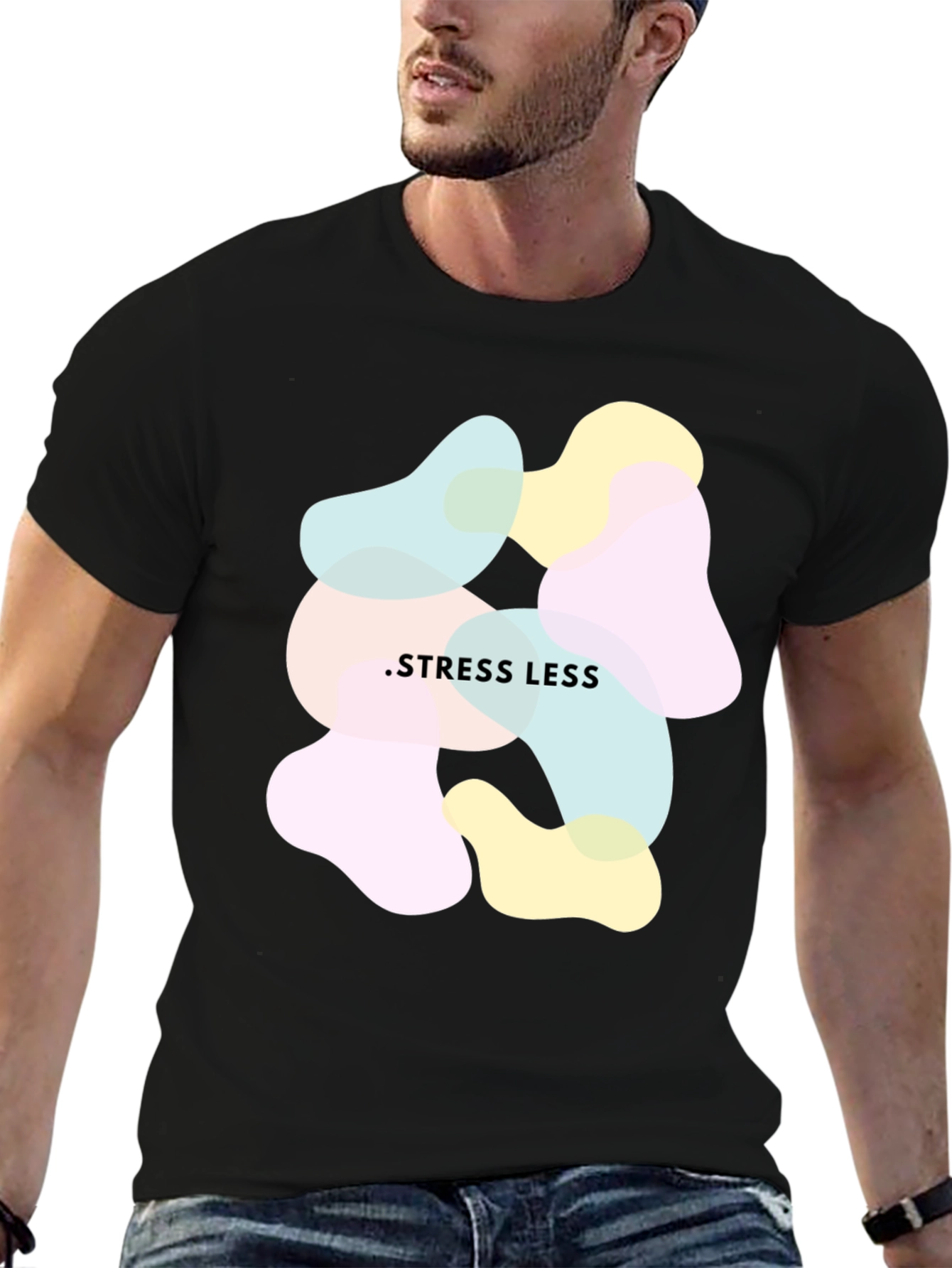 Stress Less Graphic Tee - Relaxed Fit Black T-Shirt