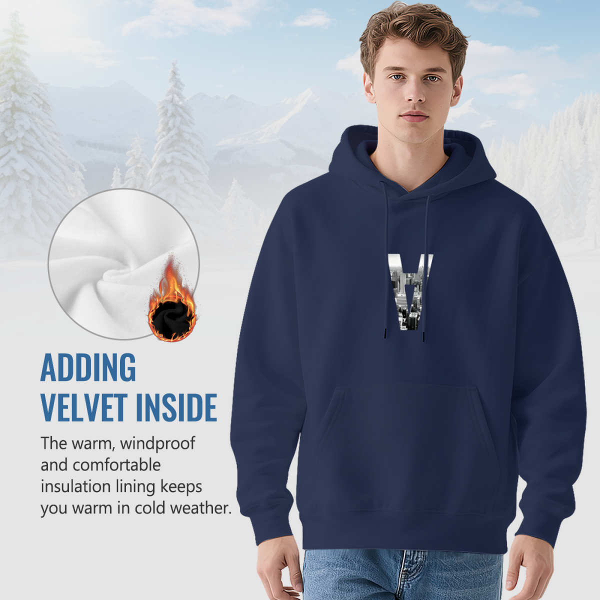 Urban City View Letter V Fashion Navy Hoodie