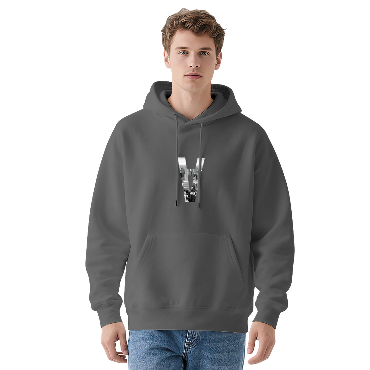 Urban City View Letter V Fashion Navy Hoodie