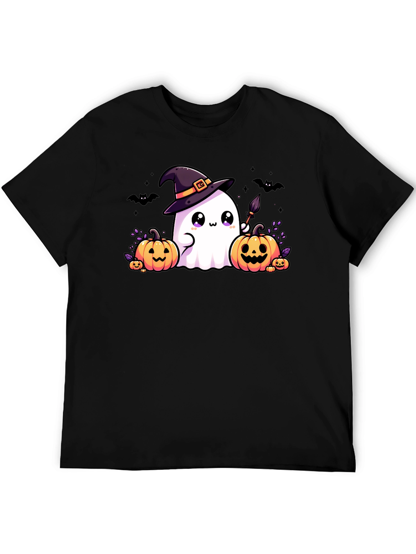 Halloween Ghost & Pumpkins Black T-Shirt