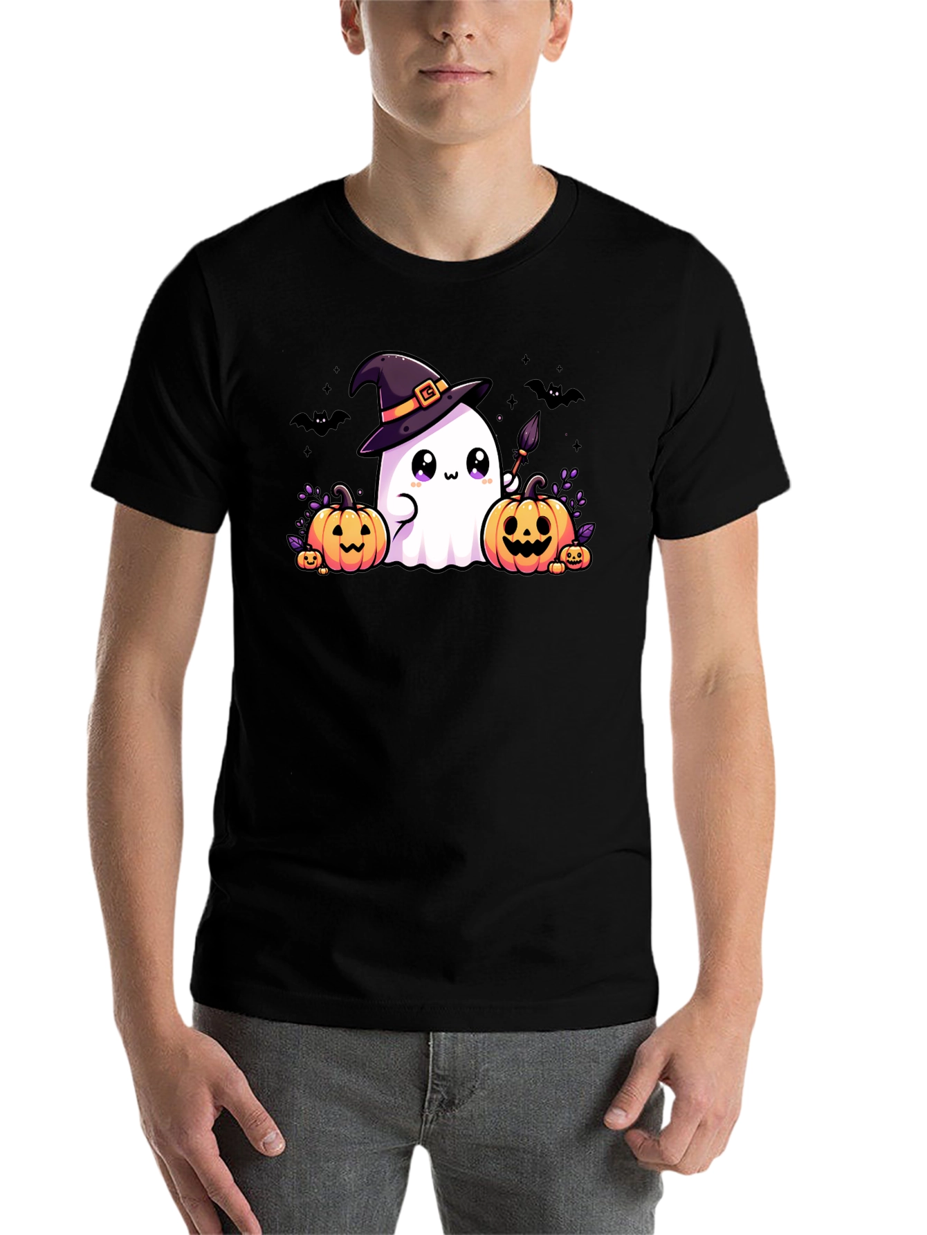 Halloween Ghost & Pumpkins Black T-Shirt