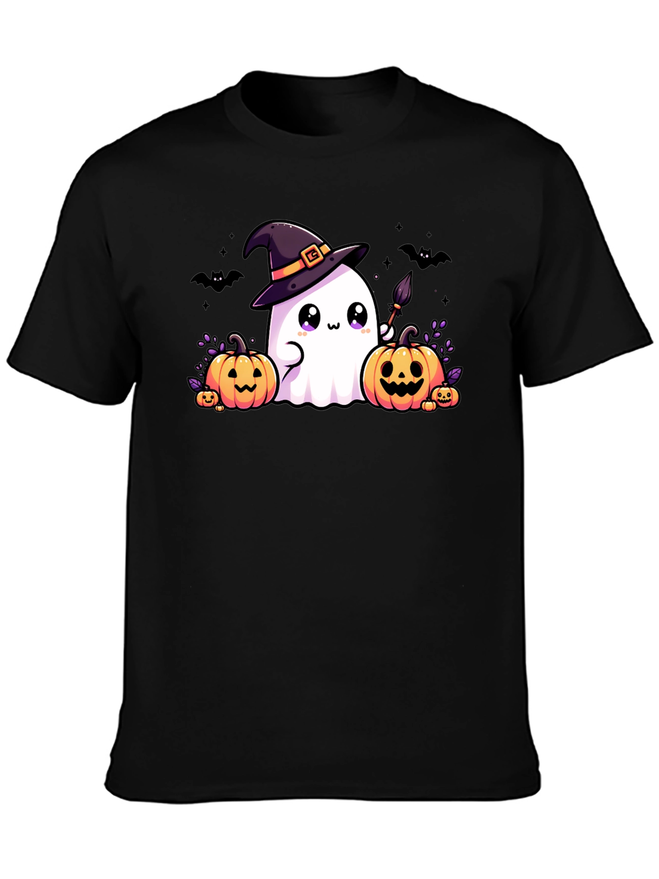Halloween Ghost & Pumpkins Black T-Shirt