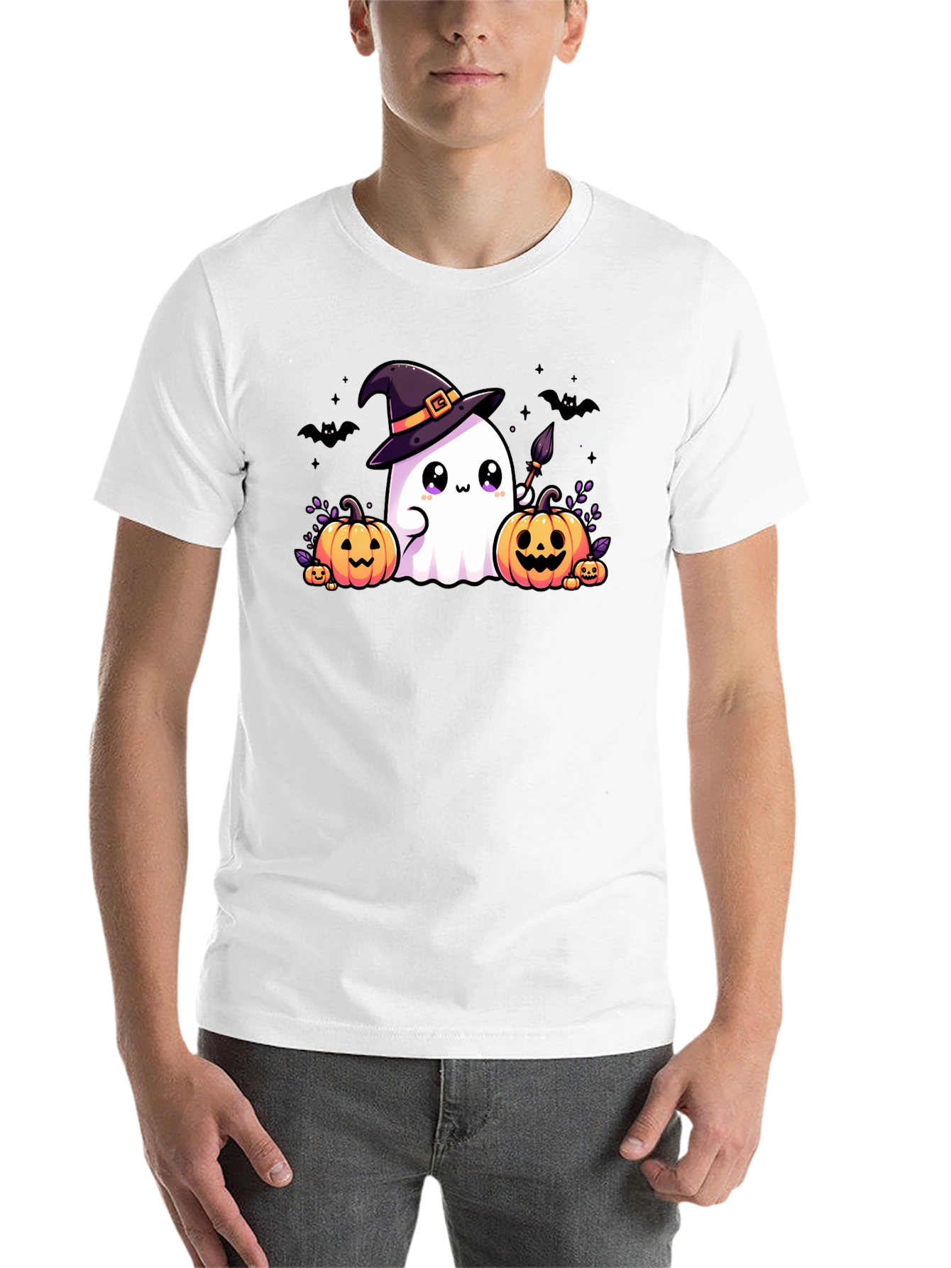 Halloween Ghost & Pumpkins Black T-Shirt