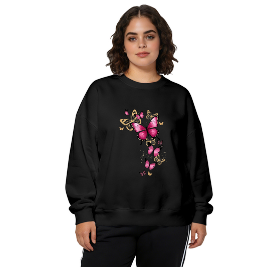 Pink & Golden Butterfly Art Crewneck Sweatshirt