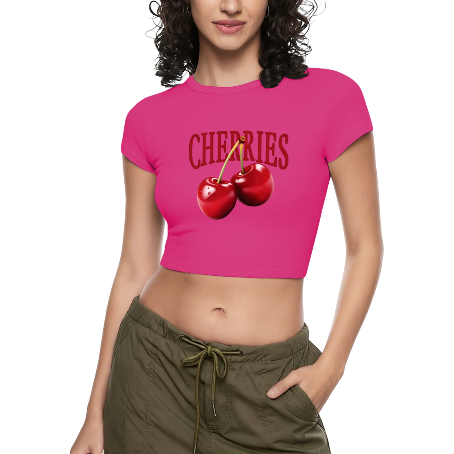Juicy CHERRIES Fruit Print Vibrant Red Crop Top