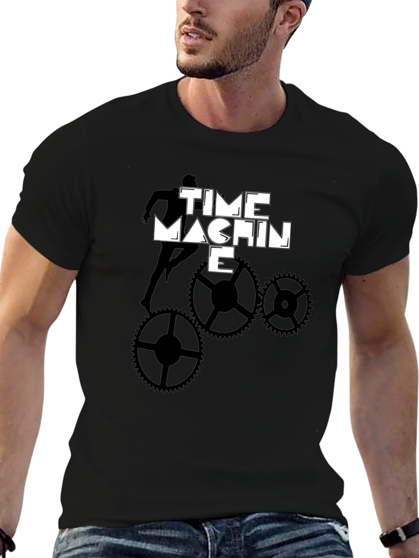 Time Machine Graphic Tee - Stylish Black Cotton T-Shirt