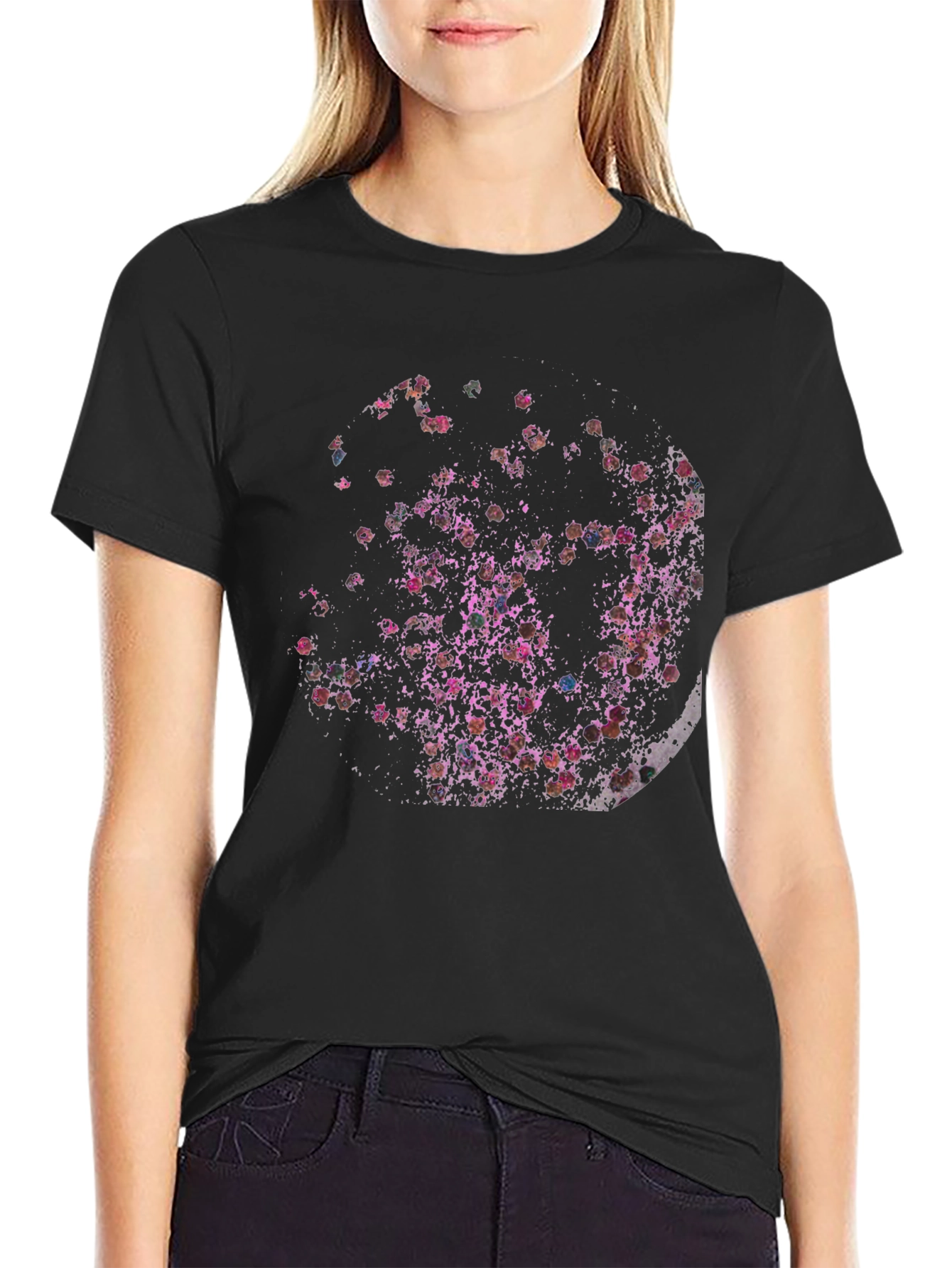 Abstract Floral Moon Black T-Shirt