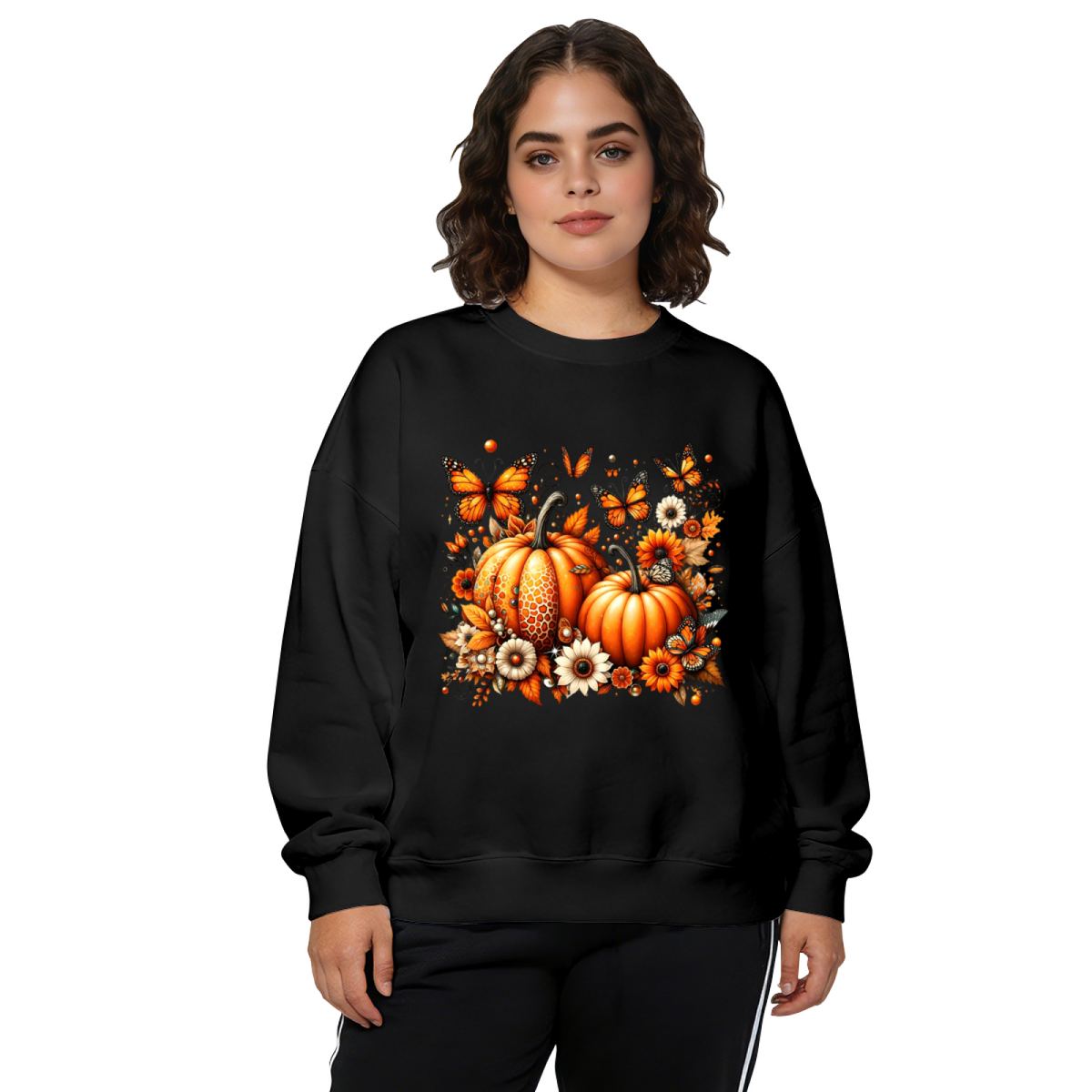 Pumpkin & Monarch Butterflies Fall Garden Crewneck Sweatshirt