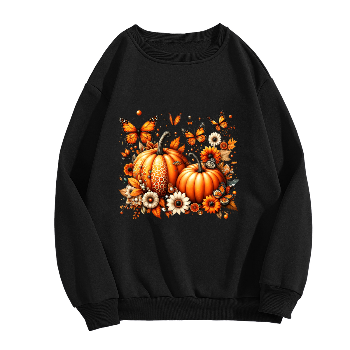 Pumpkin & Monarch Butterflies Fall Garden Crewneck Sweatshirt