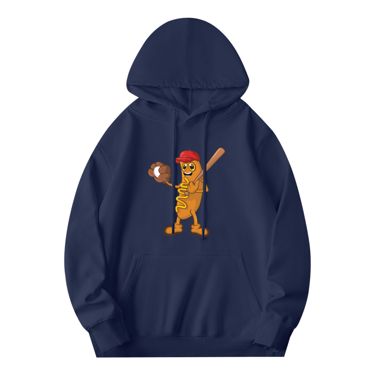 Funny Hot Dog Baseball Player Cartoon Graphic Hoodie - Humor Sports Pullover