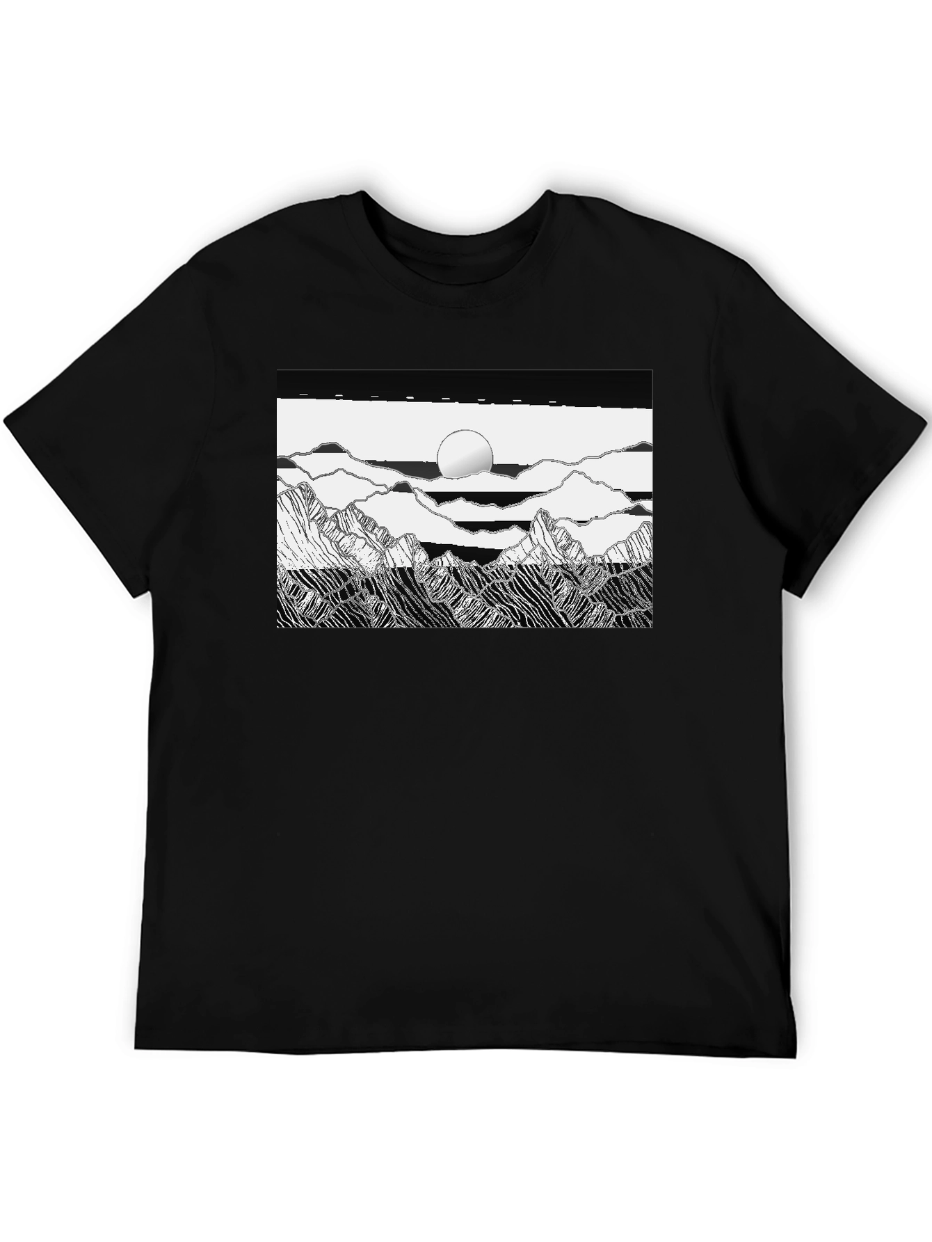 Black Graphic Tee - Mountain Scene Print