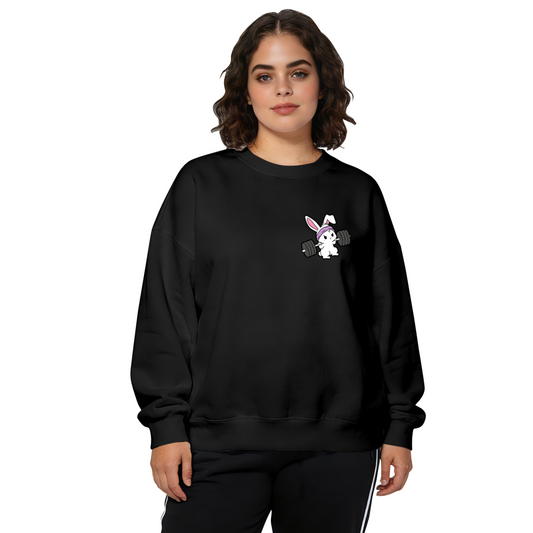 Cute Weightlifting Gym Bunny Chest Print Crewneck Sweatshirt