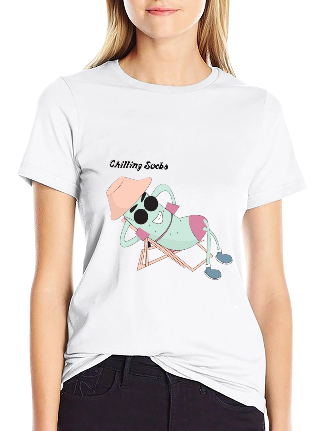 Chilling Socks Graphic Tee - Black Cotton Comfort