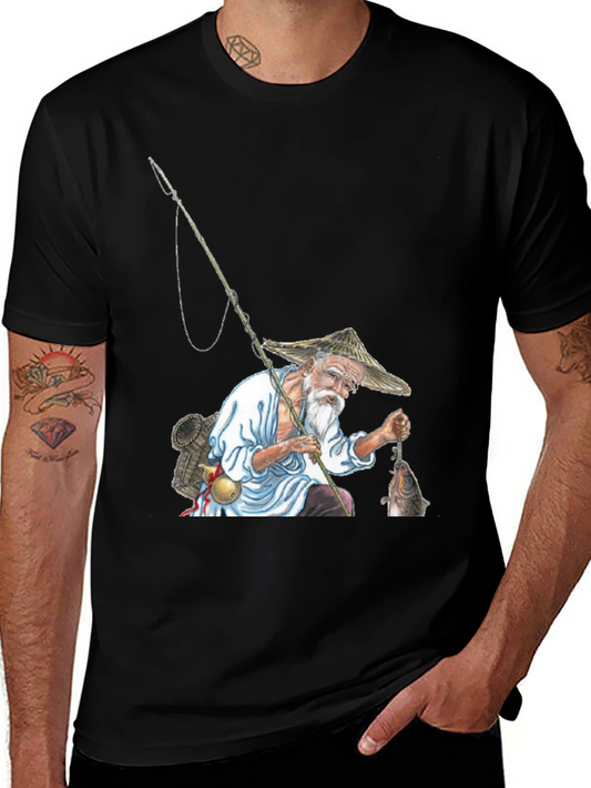 Fisherman Graphic Tee - Unique Artistic Design