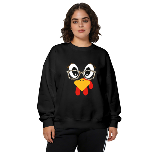 Funny Leopard Glasses Turkey Face Thanksgiving Crewneck Sweatshirt