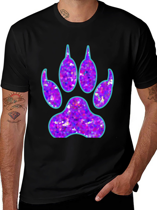 Cool Paw Print Graphic Tee - Black Cotton T-Shirt