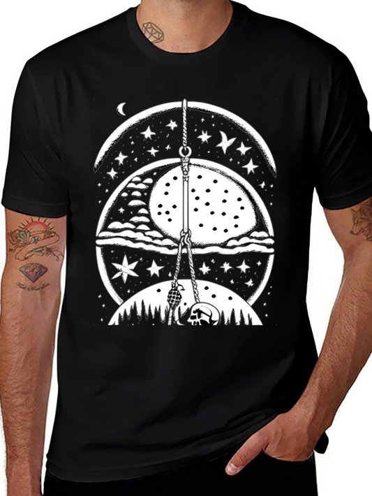 Mystic Moon & Skull Graphic Black T-Shirt