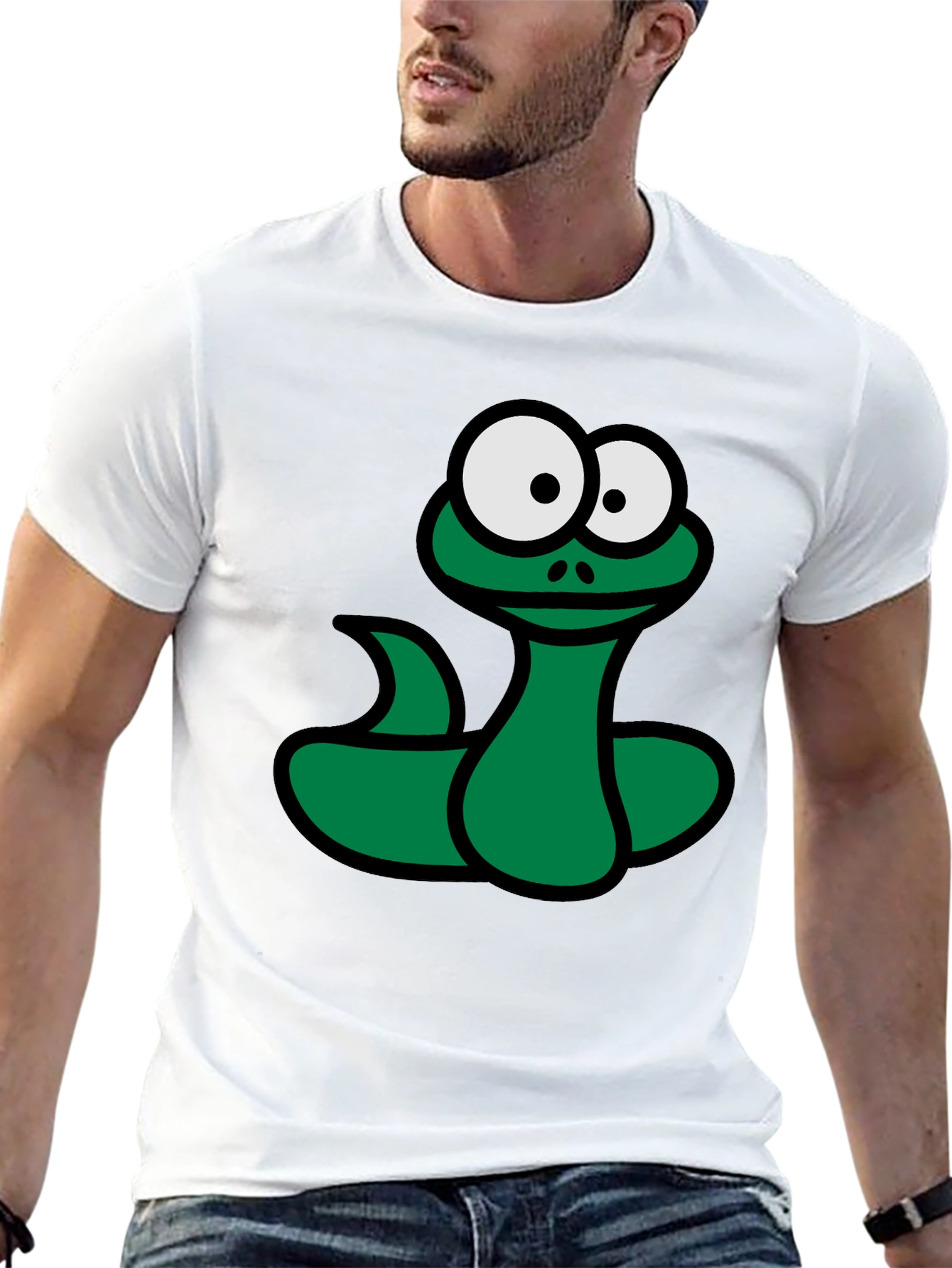 Cartoon Snake Graphic T-Shirt - Black Fun Design