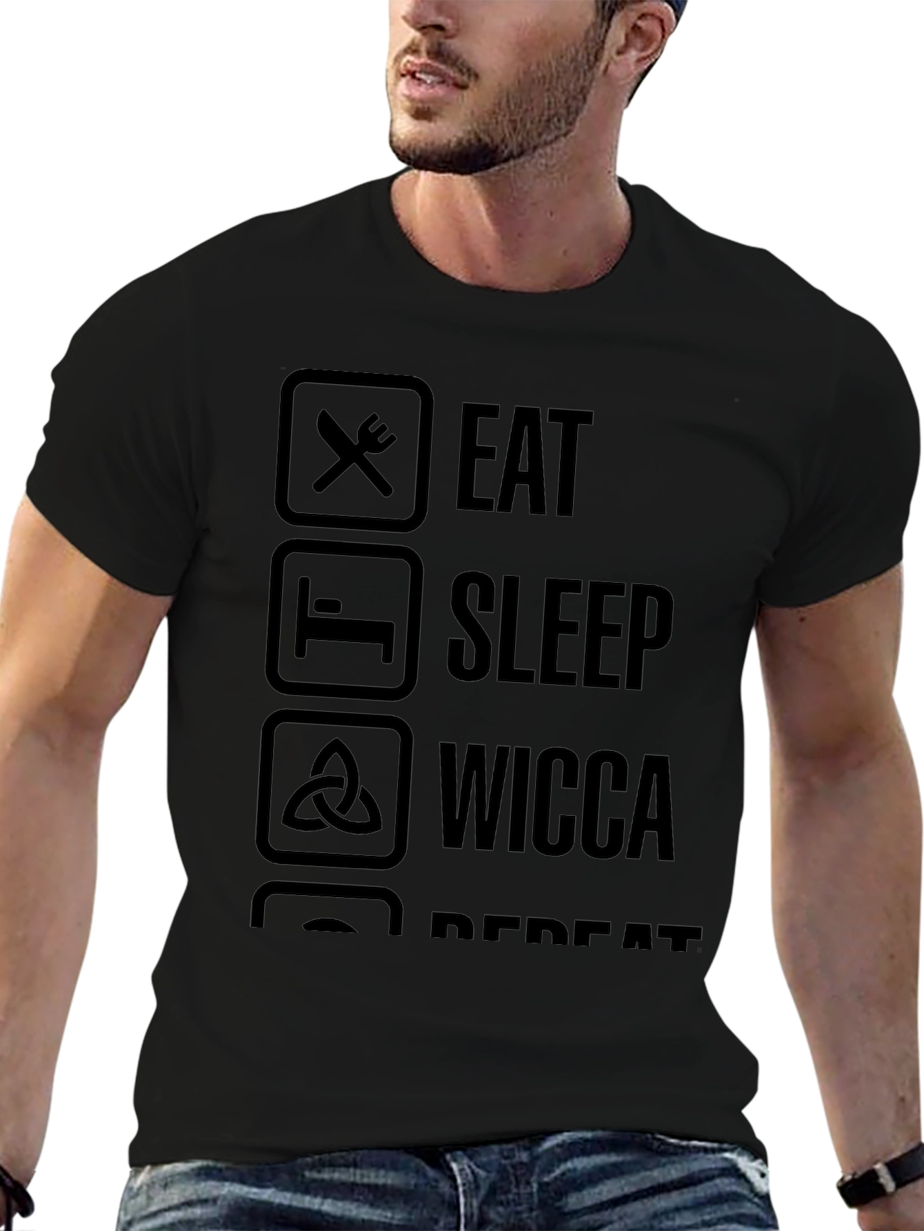 Eat Sleep Wicca Repeat T-Shirt - Black Casual Tee