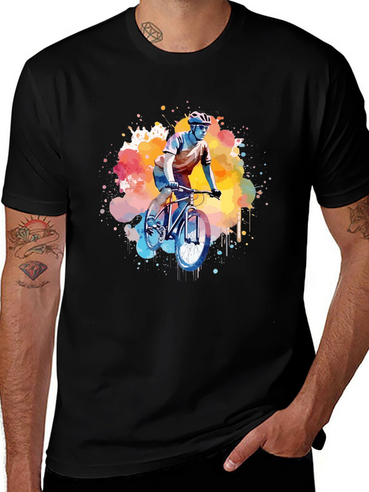 Cycling Art T-Shirt: Vibrant Watercolor Design