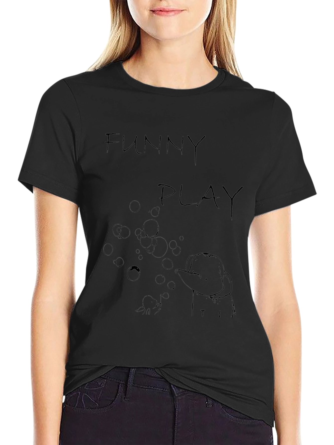 Funny Play Graphic T-Shirt - Black Casual Tee