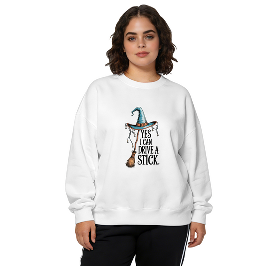 Yes I Can Drive A Stick Funny Witch Broom Halloween Crewneck Sweatshirt